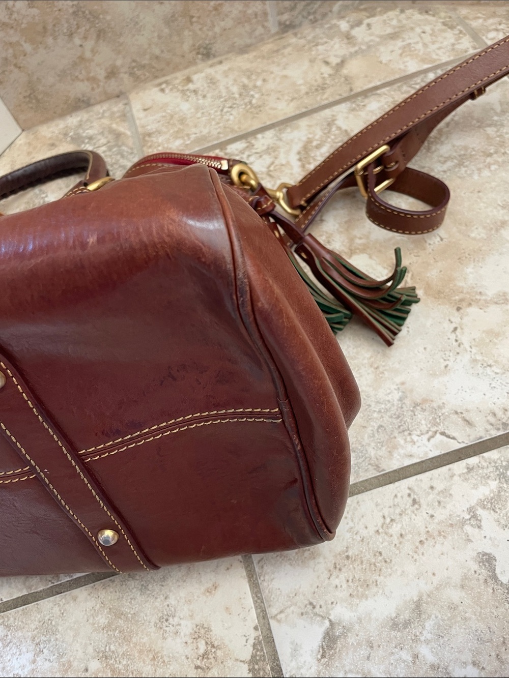 Dooney & Bourke Brown Leather Satchel chestnut large bag - Picture 7 of 11